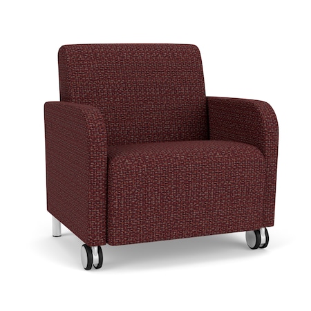 Lesro Siena Lounge Reception Wide Guest Chair w/ Front Casters, Brushed Steel Back Legs, RF Nebbiolo Uph SN1201